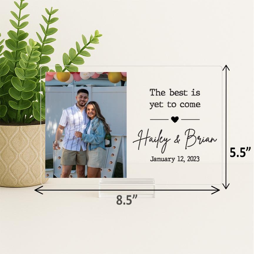 Personalized Acrylic Engagement Frame – Custom Photo Gift for Couple with Names & Quote – Engagement or Wedding Keepsake Sign