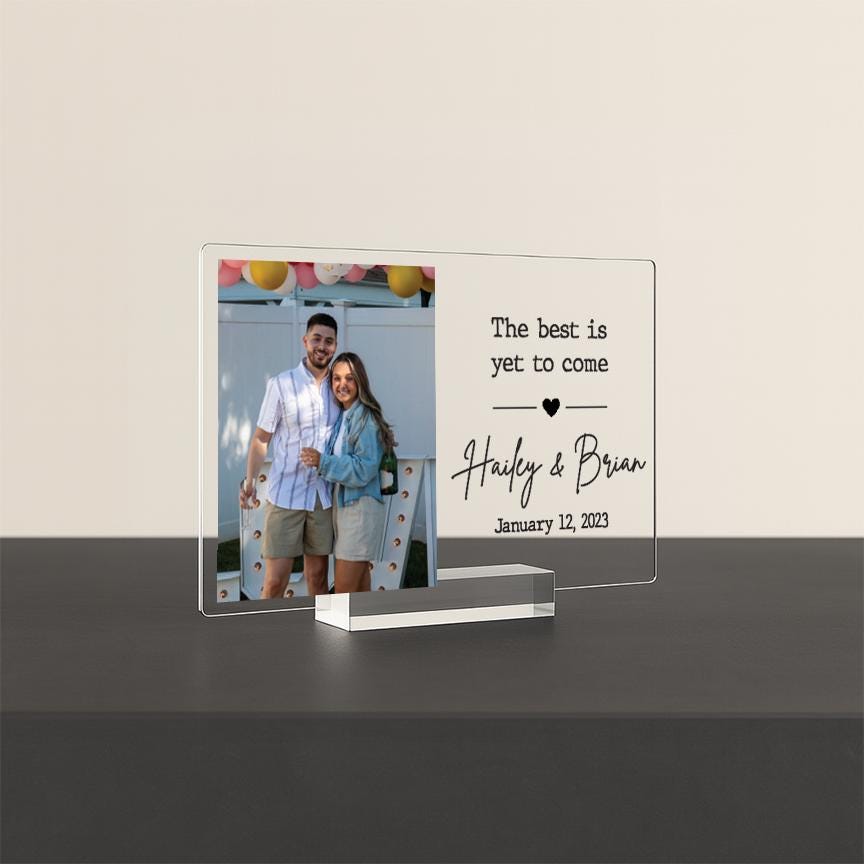 Personalized Acrylic Engagement Frame – Custom Photo Gift for Couple with Names & Quote – Engagement or Wedding Keepsake Sign