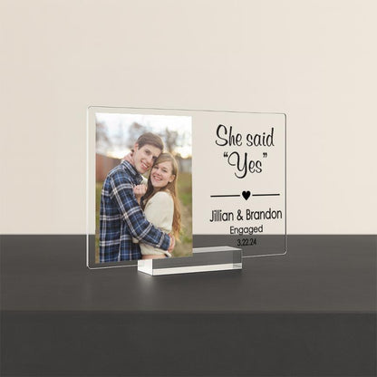 Engagement Acrylic Photo Frame – She Said Yes Gift – Personalized Engagement Gift for Couple – Custom Proposal Keepsake