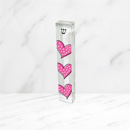 Personalized Heart Mezuzah - With or without name - Pink Polka Dot Hearts - Acrylic Mezuzah - Kids Mezuzah - New Baby Gift - Baby Girl Gift