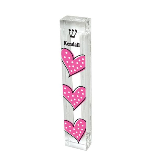 Personalized Heart Mezuzah - With or without name - Pink Polka Dot Hearts - Acrylic Mezuzah - Kids Mezuzah - New Baby Gift - Baby Girl Gift