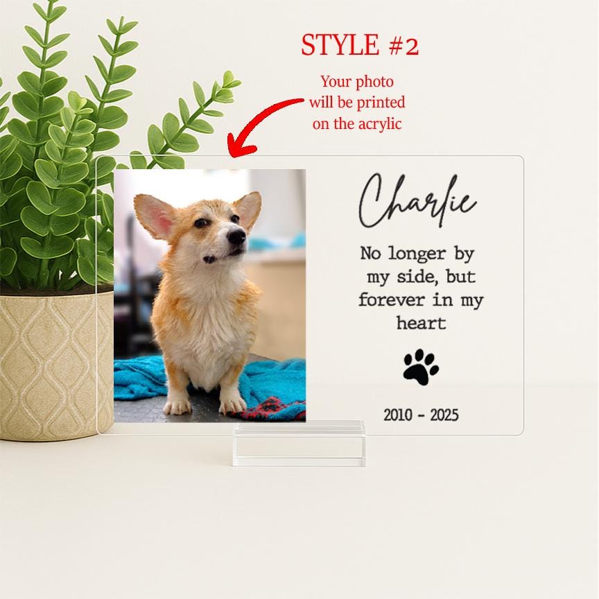 Pet Memorial Frame, Pet Memorial Gift Plaque, Dog or Cat Loss Sympathy Keepsake, Pet Bereavement Gift, Custom Acrylic Photo Gift - MemorialGiftsandmore - 