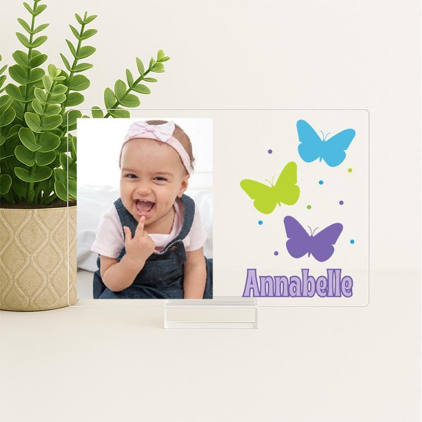 Personalized Unicorn Acrylic Picture Frame for Baby Girl, Custom Photo Gift with Name for New Baby, Toddler, Nursery Decor, Unicorn Gift