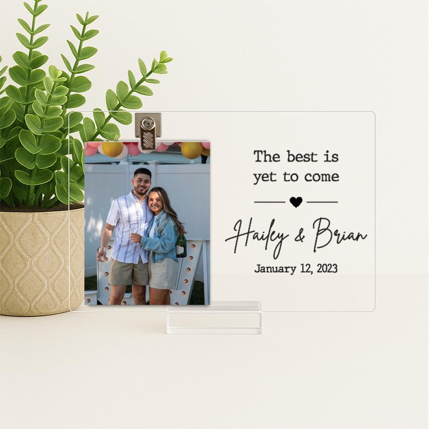 Personalized Acrylic Engagement Frame – Custom Photo Gift for Couple with Names & Quote – Engagement or Wedding Keepsake Sign