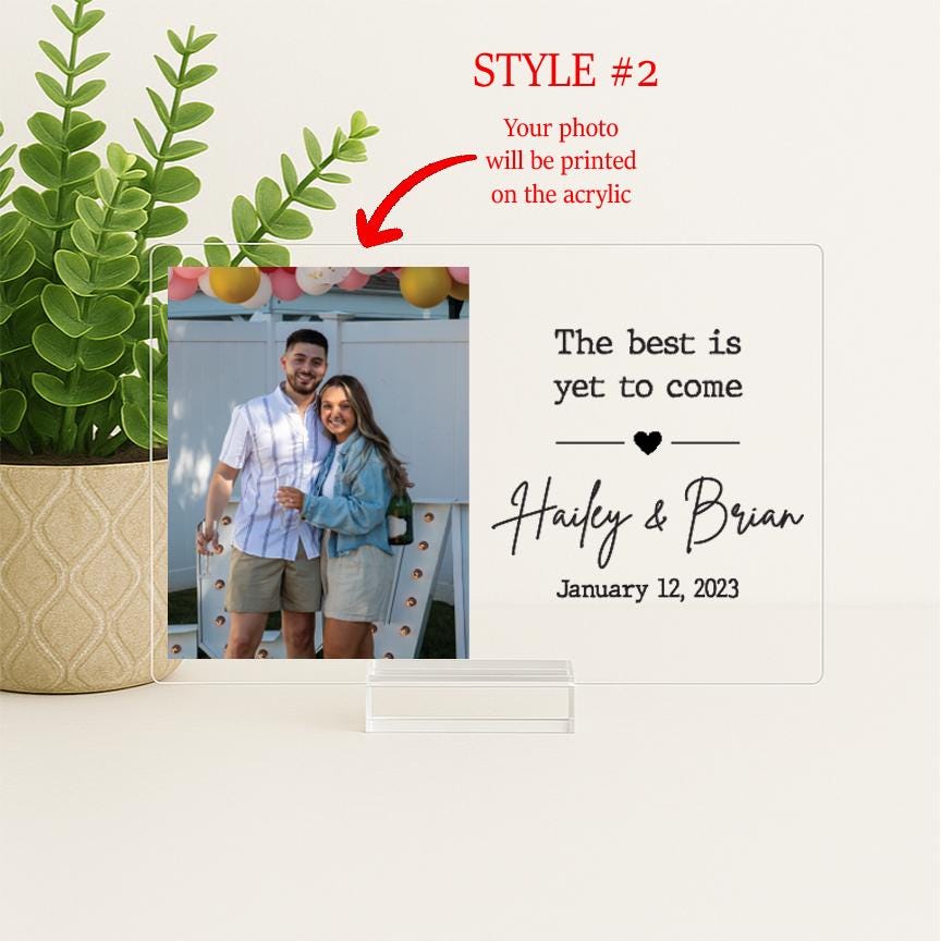 Personalized Acrylic Engagement Frame – Custom Photo Gift for Couple with Names & Quote – Engagement or Wedding Keepsake Sign