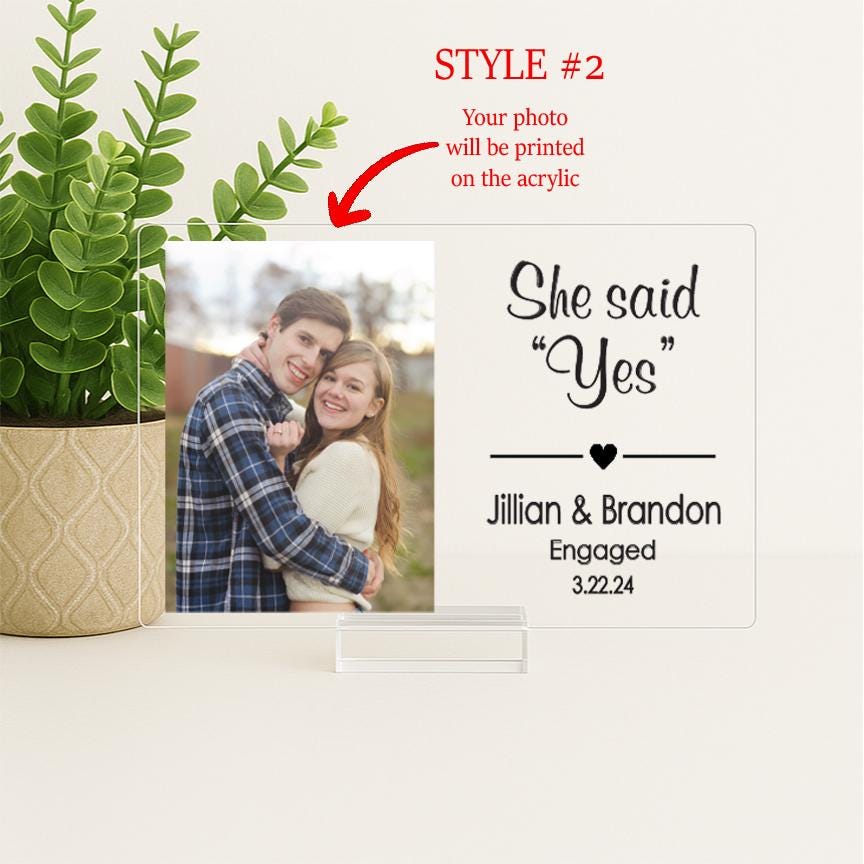 Engagement Acrylic Photo Frame – She Said Yes Gift – Personalized Engagement Gift for Couple – Custom Proposal Keepsake