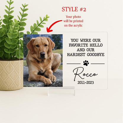 Pet Memorial Frame, Pet Memorial Gift Plaque, Dog or Cat Loss Sympathy Keepsake, Pet Bereavement Gift, Custom Acrylic Photo Gift - MemorialGiftsandmore - 