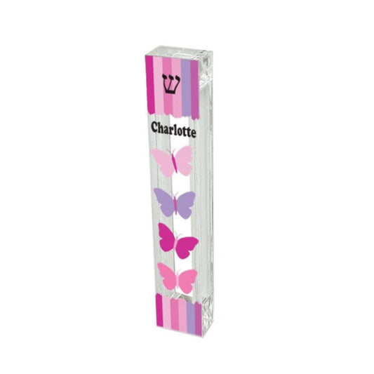 Butterfly Mezuzah with Pink and Purple Stripes - Acrylic Mezuzah - Modern Mezuzah Personalized Judaica Gift - New Baby Gift - New Home Gift