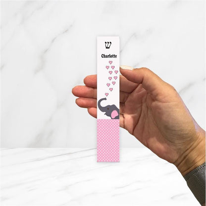 Mezuzah - Elephant Mezuzah with Pink Hearts - Acrylic Mezuzah - New Baby Mezuzah - Personalized Mezuzah - Kids' Mezuzah