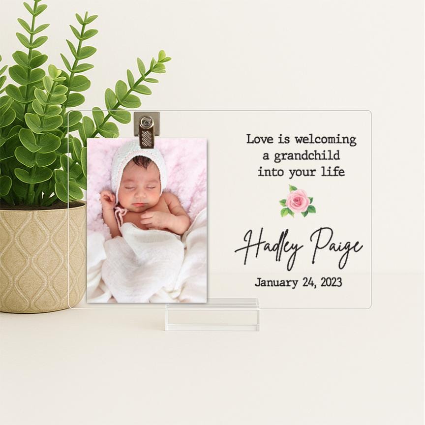 New Grandparents gift, Grandparents Frame, Custom Gift for new grandparents, Personalized Acrylic Frame with baby's name and birth date