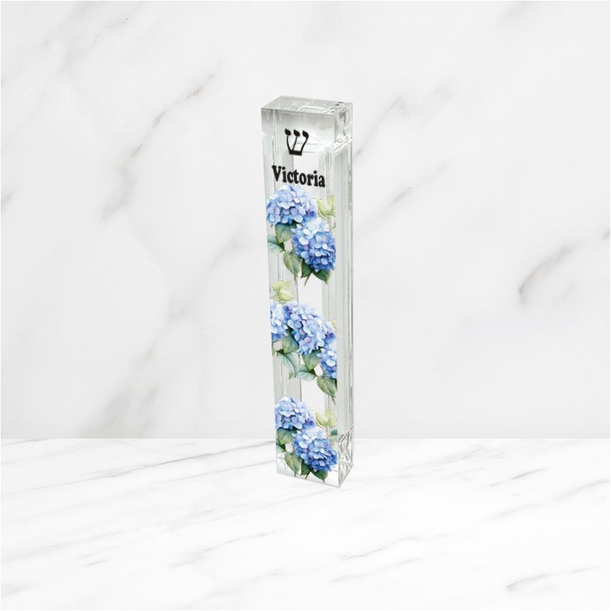 Hydrangea Mezuzah - Personalized Acrylic Hydrangea Mezuzah - Floral Judaica Gift - Custom New home gift