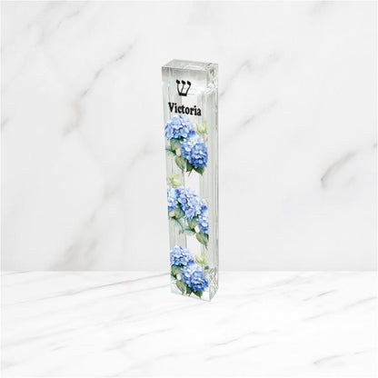 Hydrangea Mezuzah - Personalized Acrylic Hydrangea Mezuzah - Floral Judaica Gift - Custom New home gift