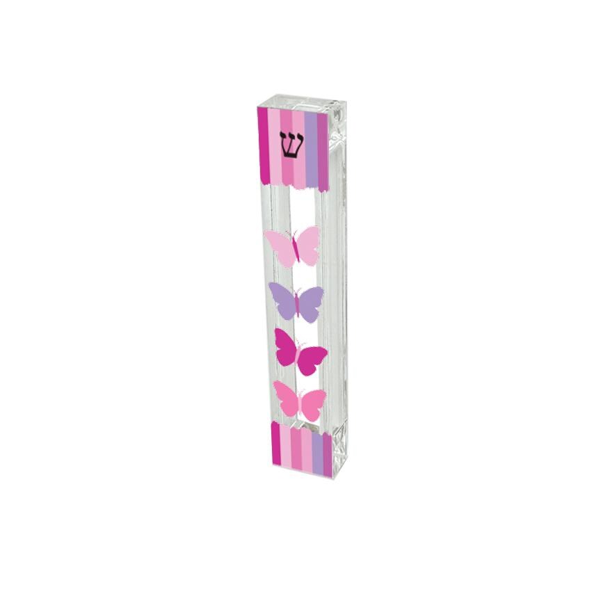 Butterfly Mezuzah with Pink and Purple Stripes - Acrylic Mezuzah - Modern Mezuzah Personalized Judaica Gift - New Baby Gift - New Home Gift