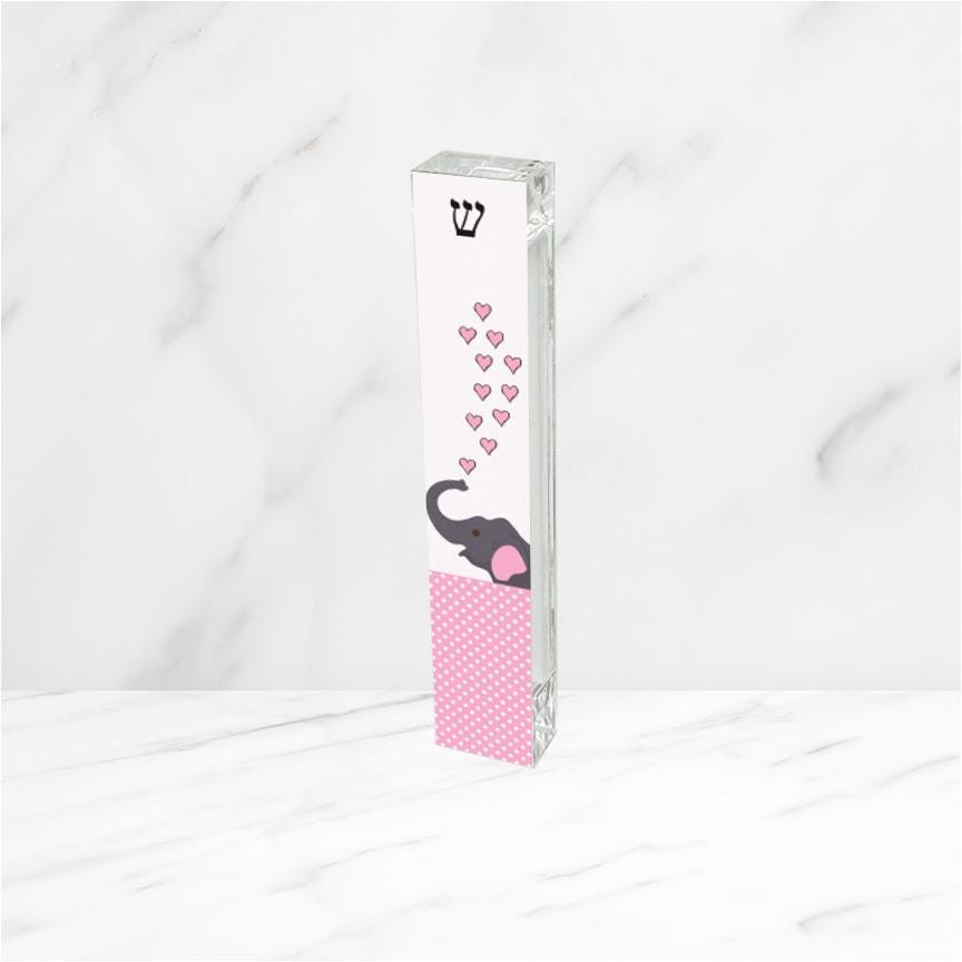 Mezuzah - Elephant Mezuzah with Pink Hearts - Acrylic Mezuzah - New Baby Mezuzah - Personalized Mezuzah - Kids' Mezuzah