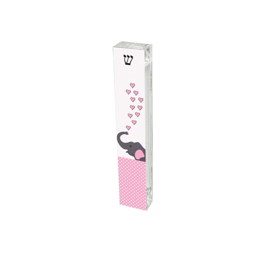 Mezuzah - Elephant Mezuzah with Pink Hearts - Acrylic Mezuzah - New Baby Mezuzah - Personalized Mezuzah - Kids' Mezuzah