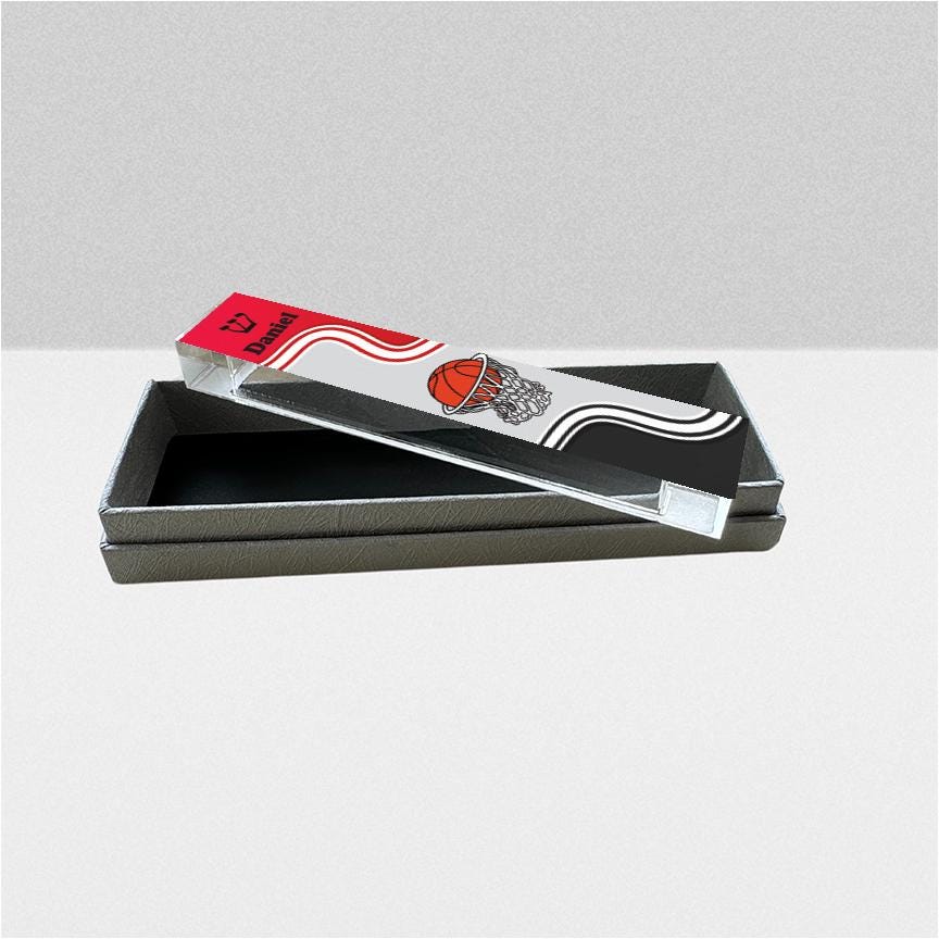Personalized Basketball Mezuzah - Boys Room - Acrylic Mezuzah - Red, grey & black Modern Mezuzah - Teen Mezuzah - Basketball Theme Mezuzah