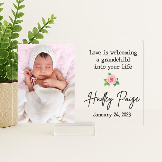 New Grandparents gift, Grandparents Frame, Custom Gift for new grandparents, Personalized Acrylic Frame with baby's name and birth date