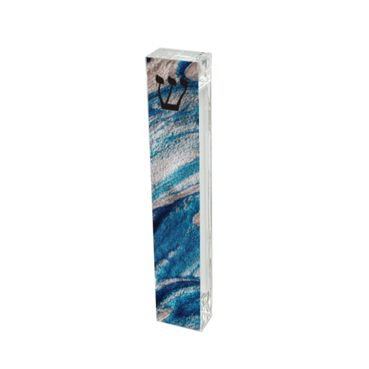 Mezuzah -  Blue Glitter Swirl Mezuzah - Acrylic Mezuzah