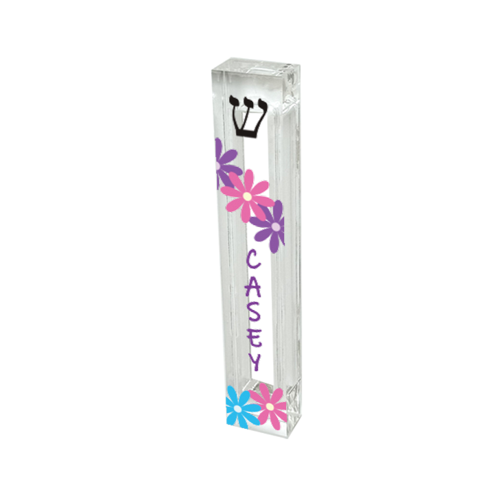 Flower Mezuzah - Personalized Girls Acrylic Mezuzah