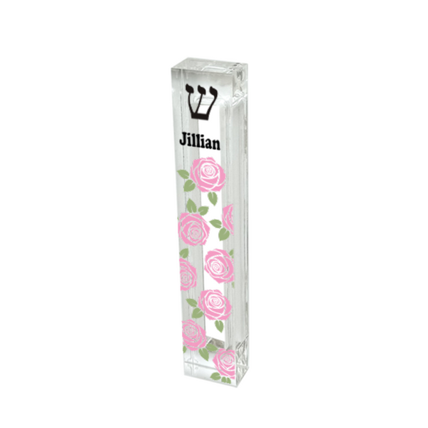Personalized Pink Roses Acrylic Mezuzah