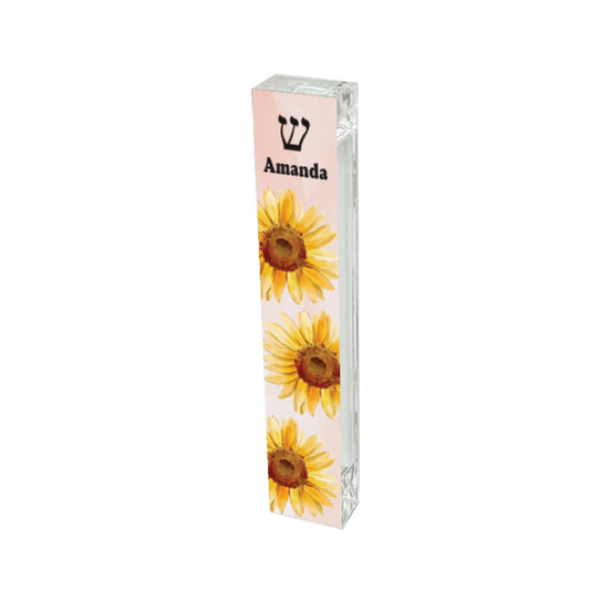 Mezuzah - Sunflower Mezuzah with light pink background - Acrylic Mezuzah - With or without Name