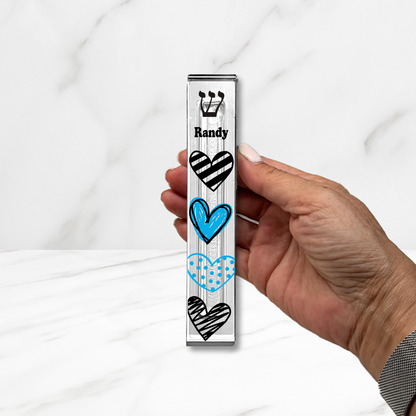 Heart Mezuzah- Turquoise and black - With or without name