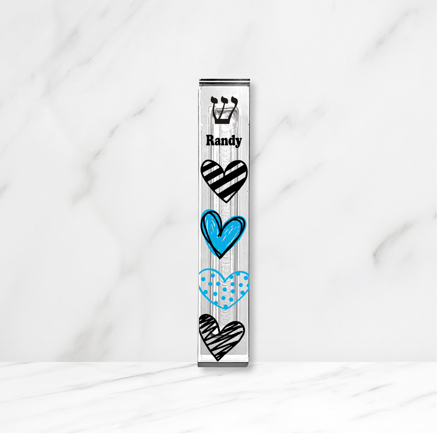 Heart Mezuzah- Turquoise and black - With or without name