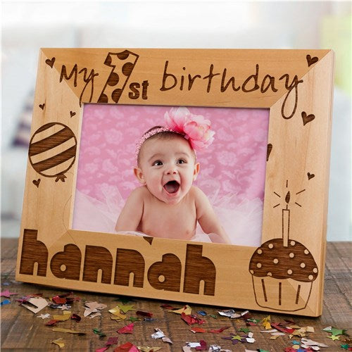 Personalized Baby Girl 1st Birthday Wood Picture Frame