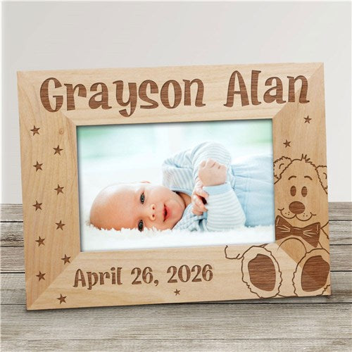Personalized New Baby Teddy Bear Wood Picture Frame