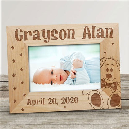 Personalized New Baby Teddy Bear Wood Picture Frame