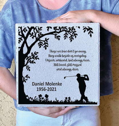 Golfer Memorial Gift - 12" x12" Memorial Stone