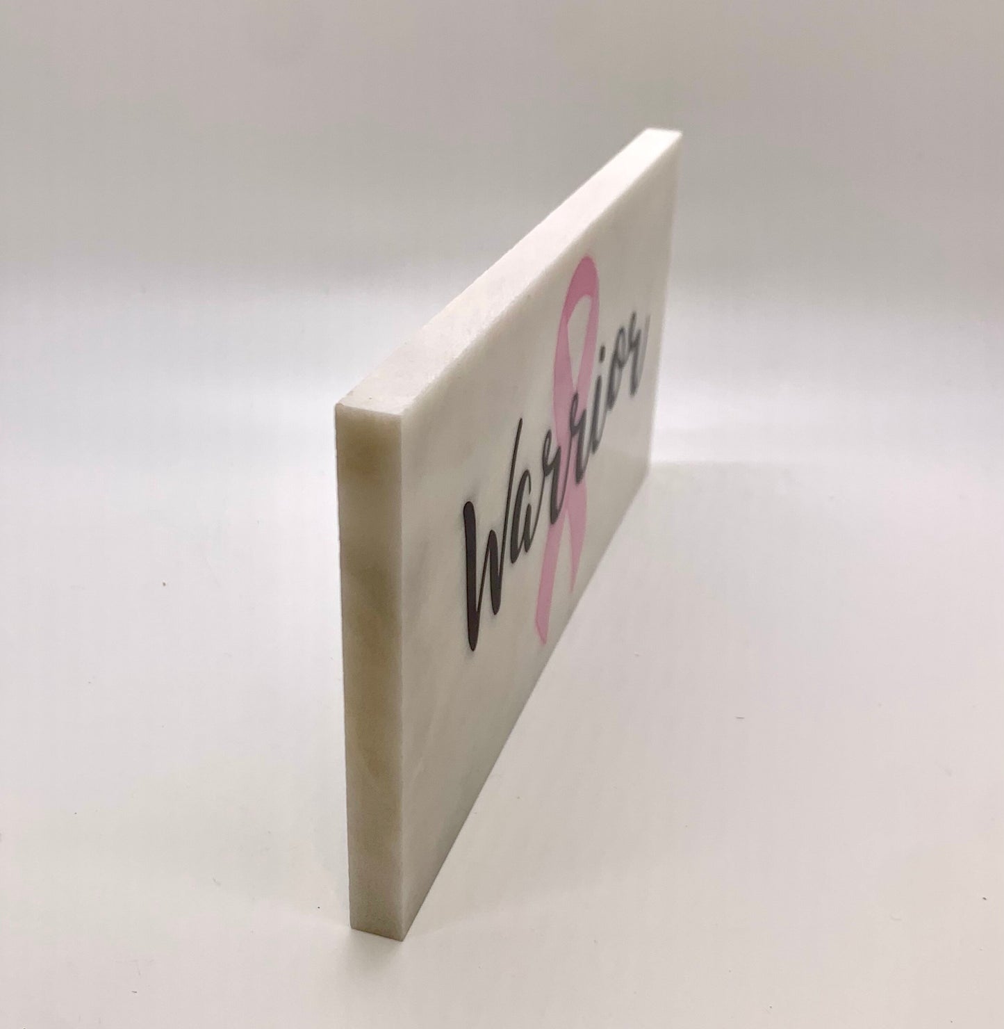 Warrior Stone - Cancer Warrior Gift - Warrior Sign - Marble Warrior Plaque - Pink Cancer Ribbon - Breast Cancer Warrior - Warrior