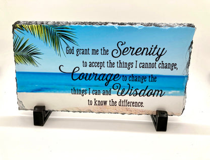 Serenity Prayer Stone with beach background