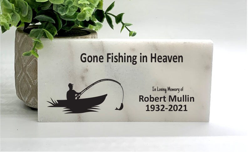 Memorial Stone - "Gone Fishing in Heaven" - Fisherman Memorial Gift