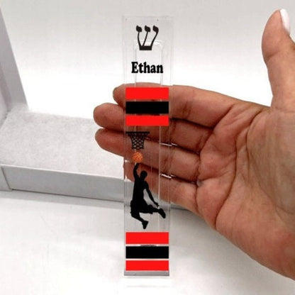 Personalized Basketball Mezuzah - Boys Room - Acrylic Mezuzah - Modern Mezuzah - Teen Mezuzah - Basketball Player Mezuzah