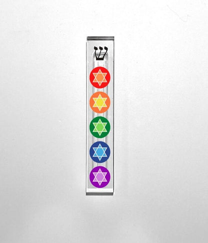 Mezuzah - Rainbow Colored Jewish Stars - Acrylic Mezuzah - Modern Mezuzah - Personalized Judaica Gift -Stars of David Mezuzah - Colorful