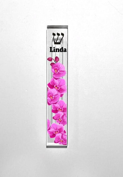 Mezuzah - Orchids Mezuzah - With or without name - Acrylic Flower Mezuzah - Modern Mezuzah - Floral Judaica Gift -  New Home Gift