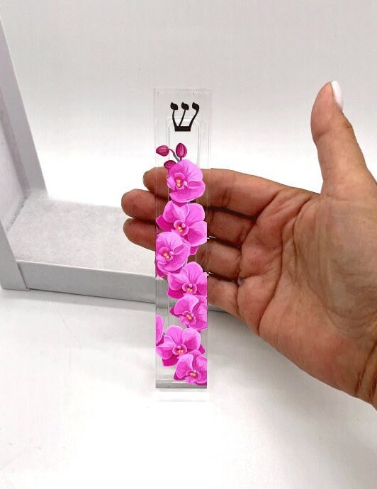 Mezuzah - Orchids Mezuzah - With or without name - Acrylic Flower Mezuzah - Modern Mezuzah - Floral Judaica Gift -  New Home Gift