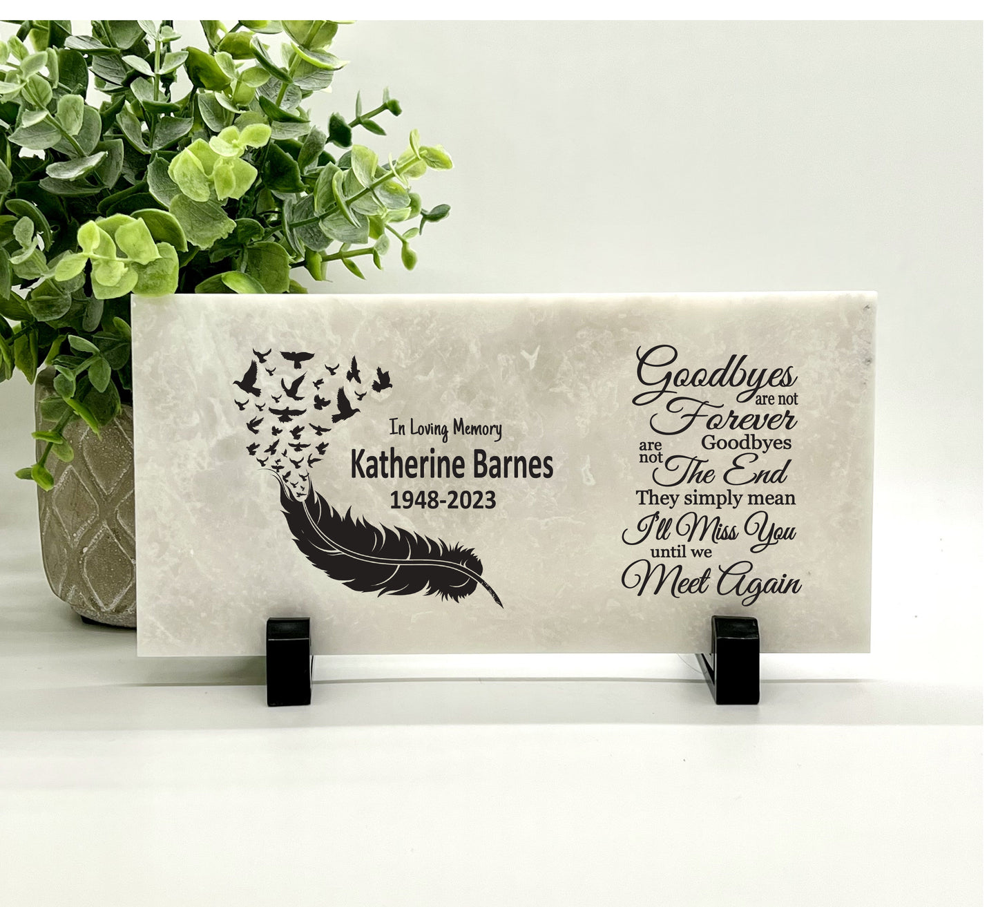 Memorial Stone - Sympathy Gift  Bereavement Gift  Funeral Gift - Feather Memorial - Memorial with birds  - Condolence Gift - Custom Memorial