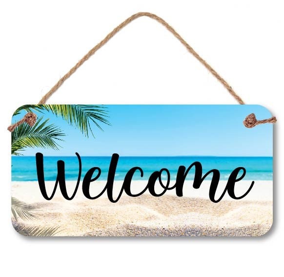 Custom 5" x 10" Sign with Beach Background - for Home, Office, Yard, Porch, Salon, Spa, Ready to hang, Personalized with your saying