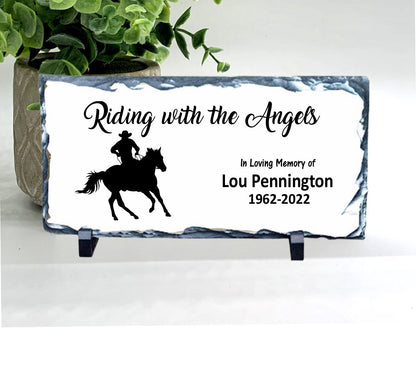 Memorial Stone - Sympathy Gift  Bereavement Gift  Funeral Gift -Cowboy Memorial - Horseback Rider Memorial Gift - Riding with the Angels