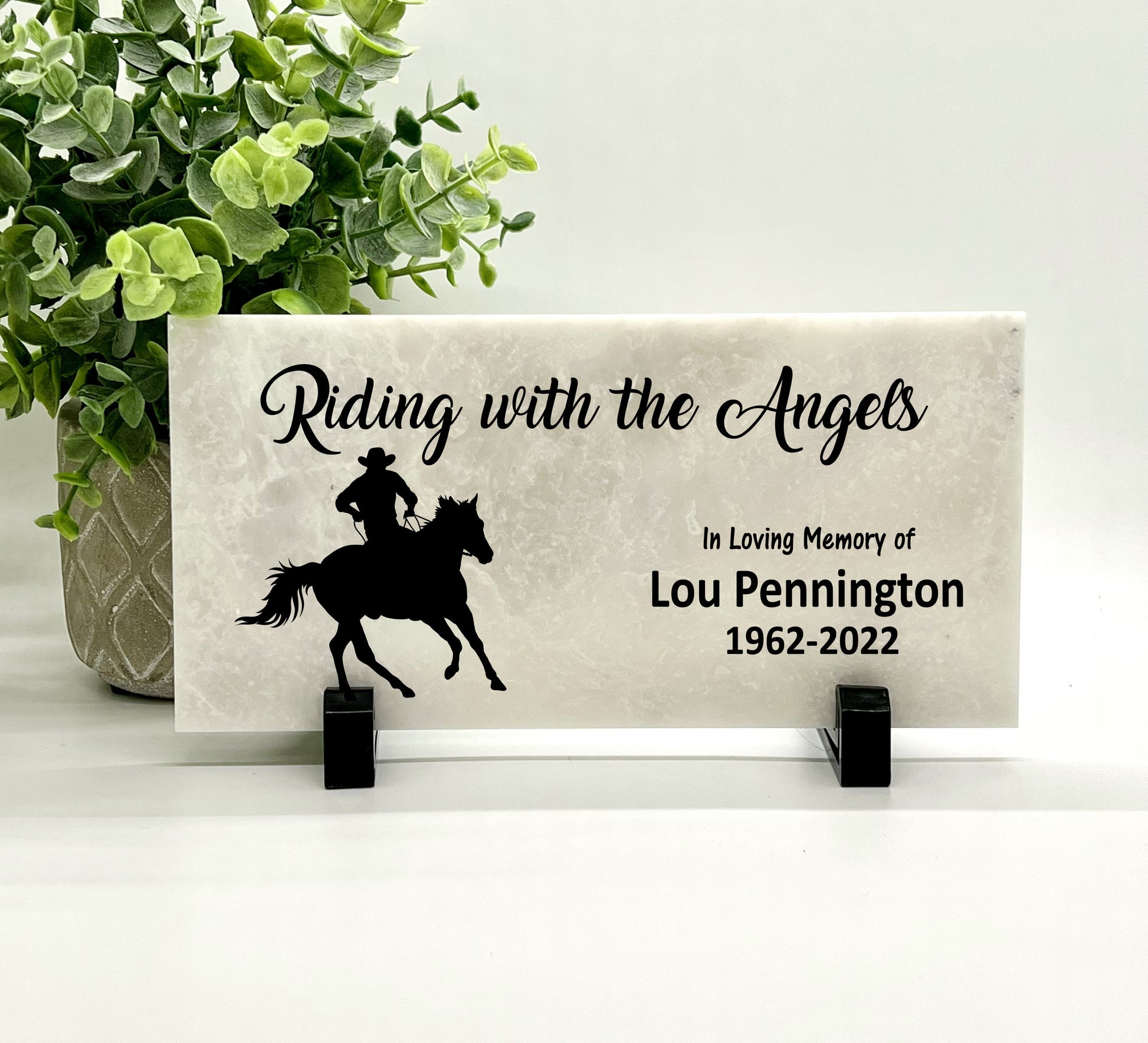 Memorial Stone - Sympathy Gift  Bereavement Gift  Funeral Gift -Cowboy Memorial - Horseback Rider Memorial Gift - Riding with the Angels