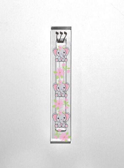 Mezuzah - Pink Elephant Mezuzah - Acrylic Mezuzah - New Baby Mezuzah - Flowers and elephants Mezuzah - Personalized Mezuzah - Kids' Mezuzah