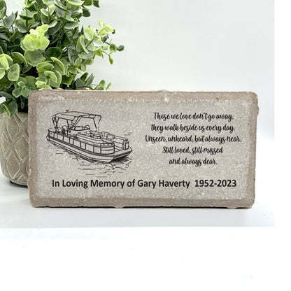 Personalized Pontoon Boat Memorial Gift with a variety of indoor and outdoor stone choices at www.florida-funshine.com. Our Personalized Family And Friends Memorial Stones serve as heartfelt sympathy gifts for those grieving the loss of a loved one, ensuring a lasting tribute cherished for years. Enjoy free personalization, quick shipping in 1-2 business days, and quality crafted memorials made in the USA.