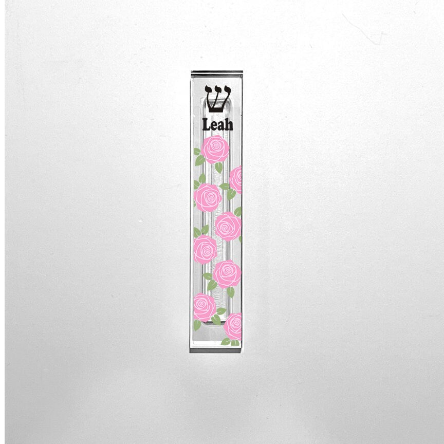 Mezuzah - Pink Roses Mezuzah - With or without name - Acrylic Rose Mezuzah - Floral Judaica Gift - New Baby Gift - New home gift