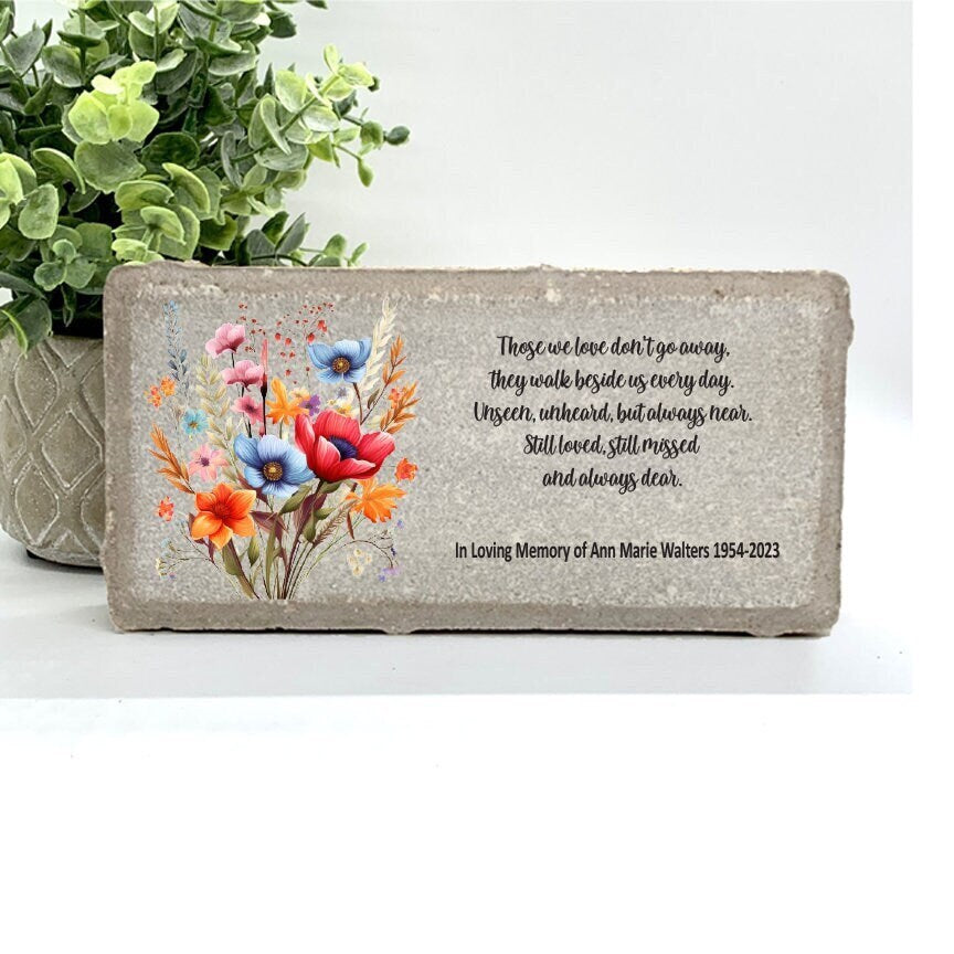 Personalized Wildflowers Memorial Gift with a variety of indoor and outdoor stone choices at www.florida-funshine.com. Our Personalized Family And Friends Memorial Stones serve as heartfelt sympathy gifts for those grieving the loss of a loved one, ensuring a lasting tribute cherished for years. Enjoy free personalization, quick shipping in 1-2 business days, and quality crafted memorials made in the USA.