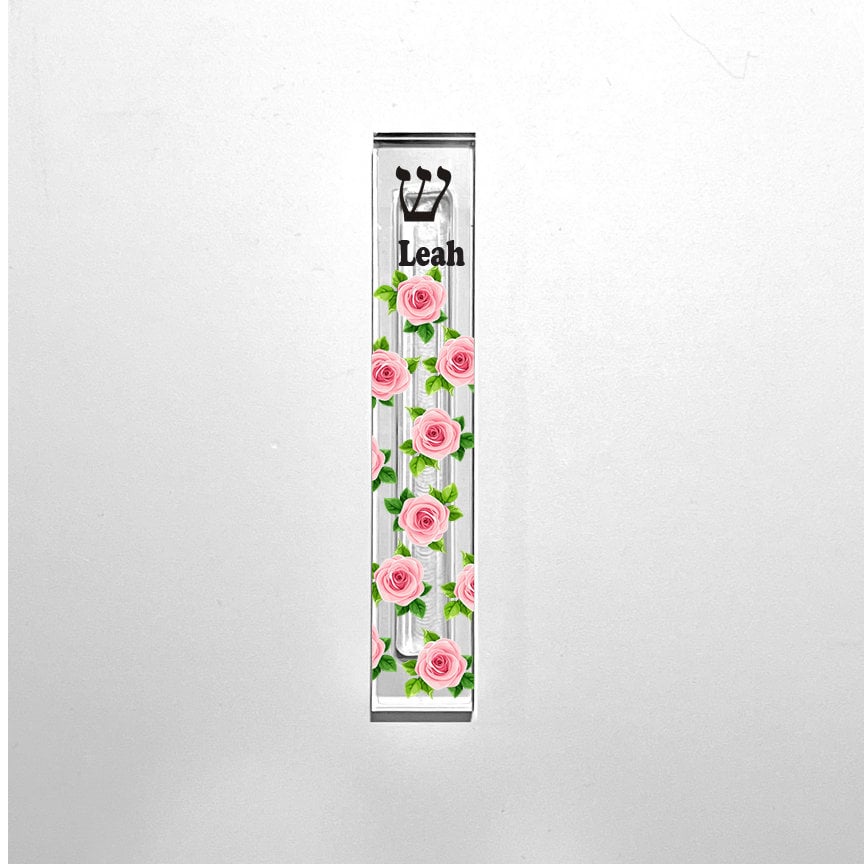 Mezuzah - Roses Mezuzah - With or without name - Acrylic Flower Mezuzah - Floral Judaica Gift - New Baby Gift - New home gift