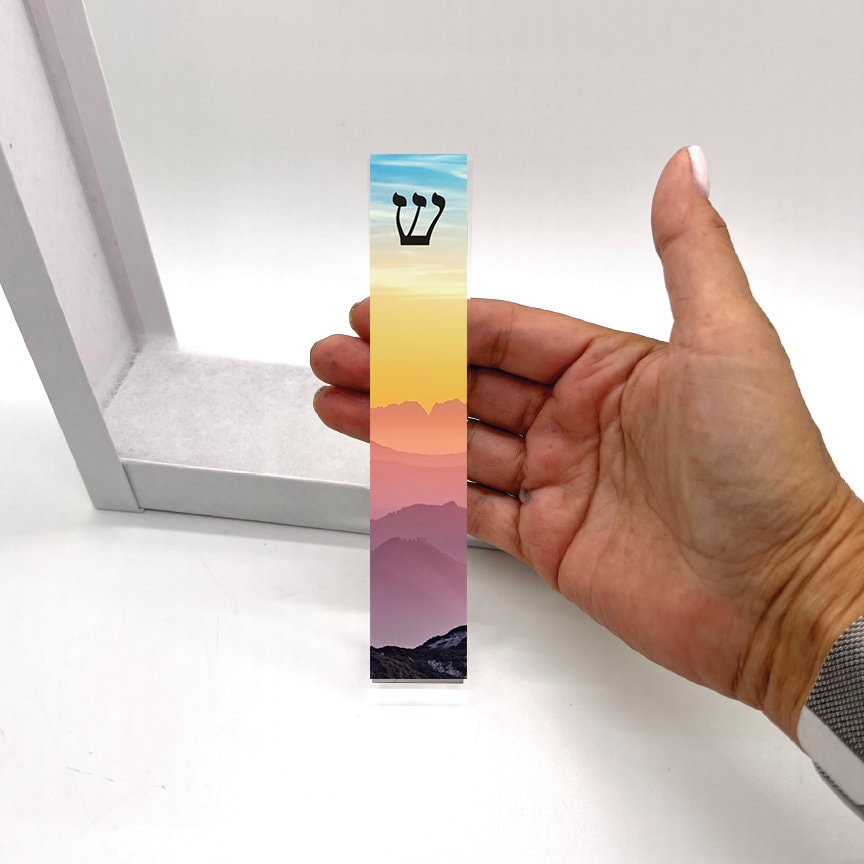 Mezuzah - Mountains at Sunset - Acrylic Mezuzah - Personalized Judaica Gift - New Home Gift - Mountain Home Mezuzah - Custom Mezuzah