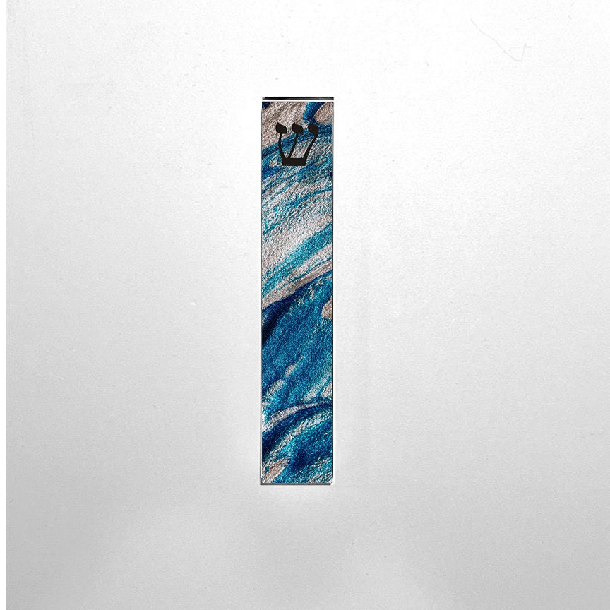 Mezuzah - Blue Glitter Swirl Mezuzah - Acrylic Mezuzah - Personalized Judaica Gift - New Baby Gift - New Home Gift - Custom Mezuzah