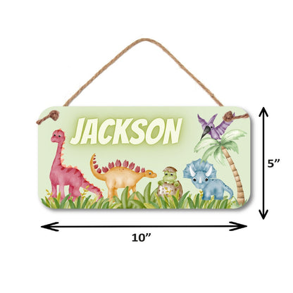 Dinosaur Name Sign - 5" x 10" Watercolor Dinosaurs Name Sign - Dinosaur Room Decor - Custom Room Sign - Boy Name Sign - custom Kids art